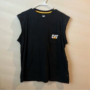 Men’s Black CAT Tank Top Muscle Tee T Shirt L